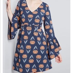 Funky ModCloth Bell-sleeved Floral Mini Dress